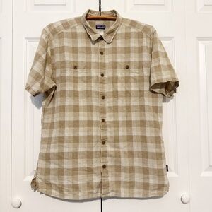 Patagonia Tan and Cream Plaid Casual Button Down Shirt